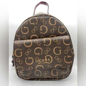 Guess Vintage Maroon Strap Brown Logo Backpack